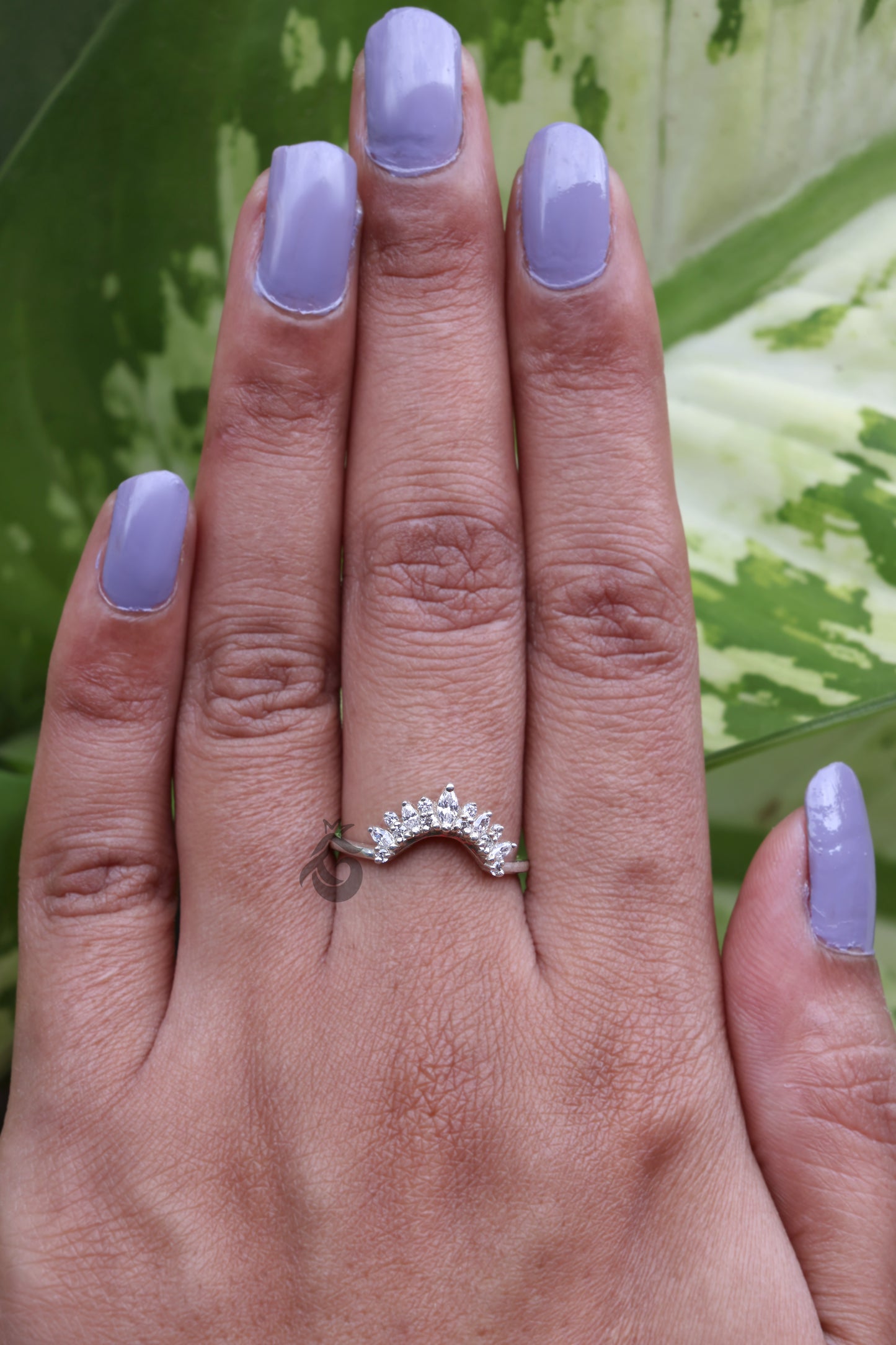 Curved 0.26 TCW Round & Marquise Moissanite Wedding Band – Half Eternity Stacking Ring
