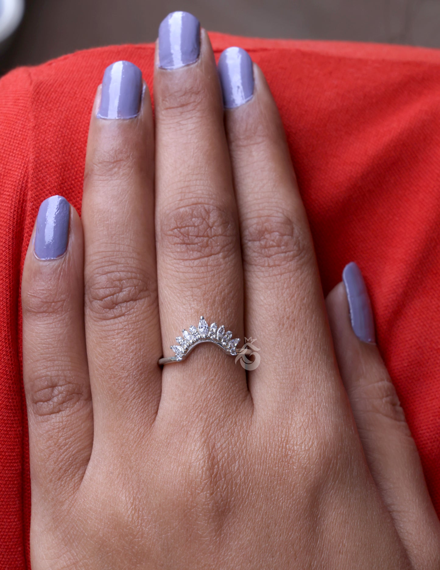 Curved 0.26 TCW Round & Marquise Moissanite Wedding Band – Half Eternity Stacking Ring