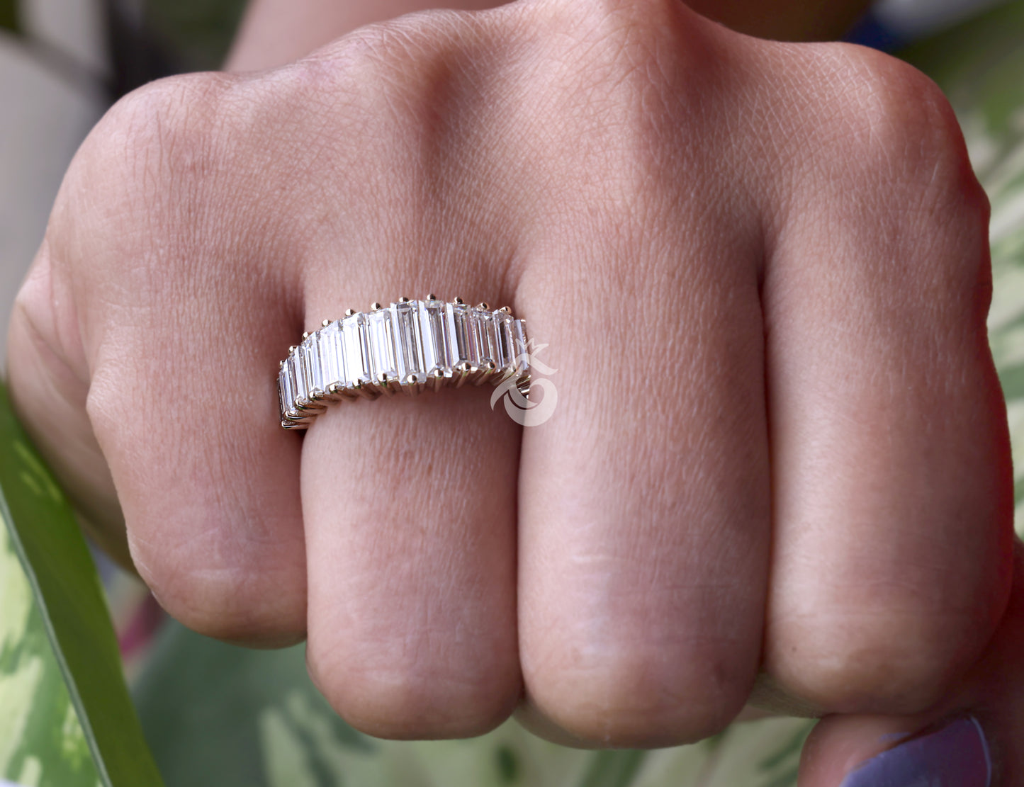 Minimal Baguette Wedding Band, Simple Half Eternity Moissanite Ring, Stackable Matching Band, Anniversary Gift