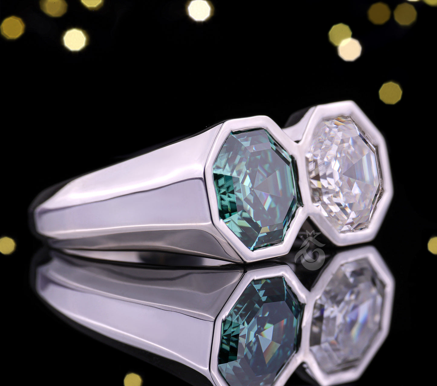 Toi Et Moi Hexagon Cut Moissanite Ring – Two-Stone Celebrity Style Engagement Ring