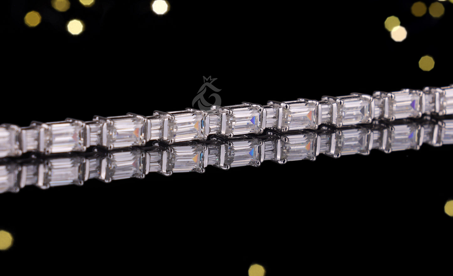 Dainty Baguette Moissanite Tennis Bracelet – 925 Silver Minimalist Jewelry