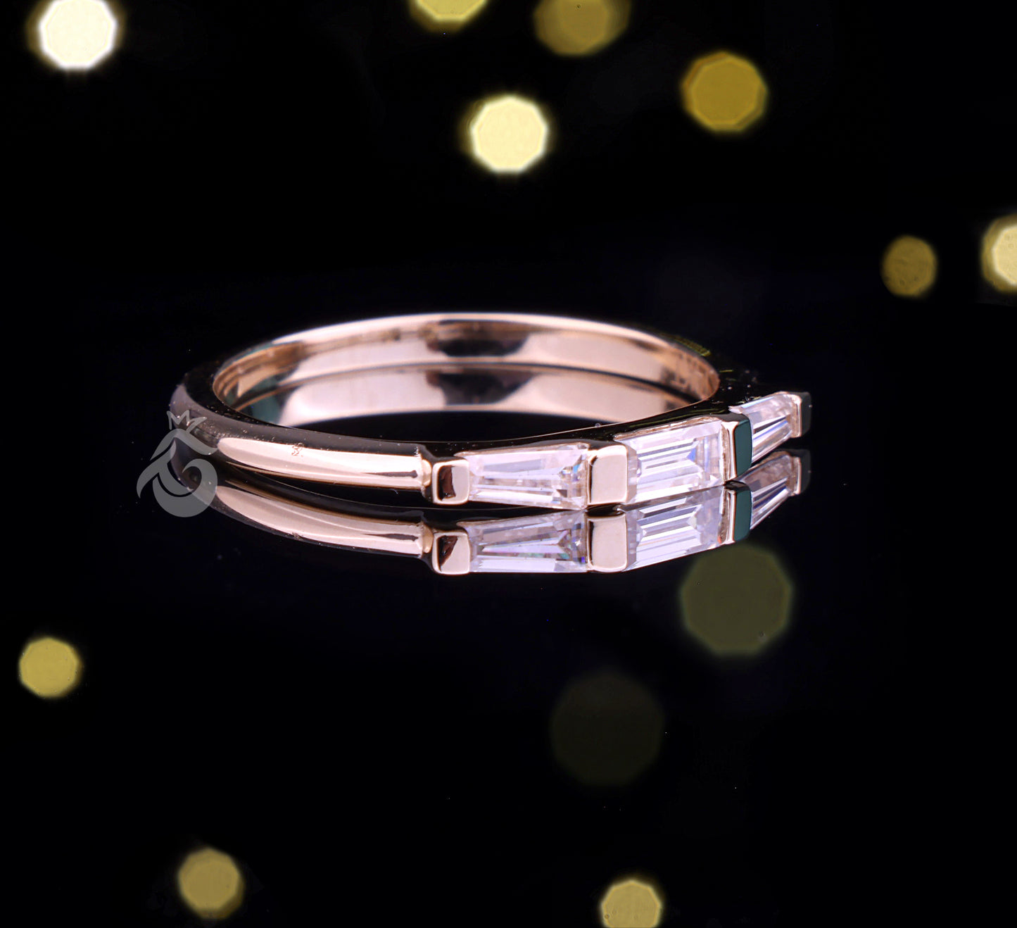 Three Stone Wedding Band, 0.33 TW Baguette Moissanite, Matching Baguette Band, Engagement Ring