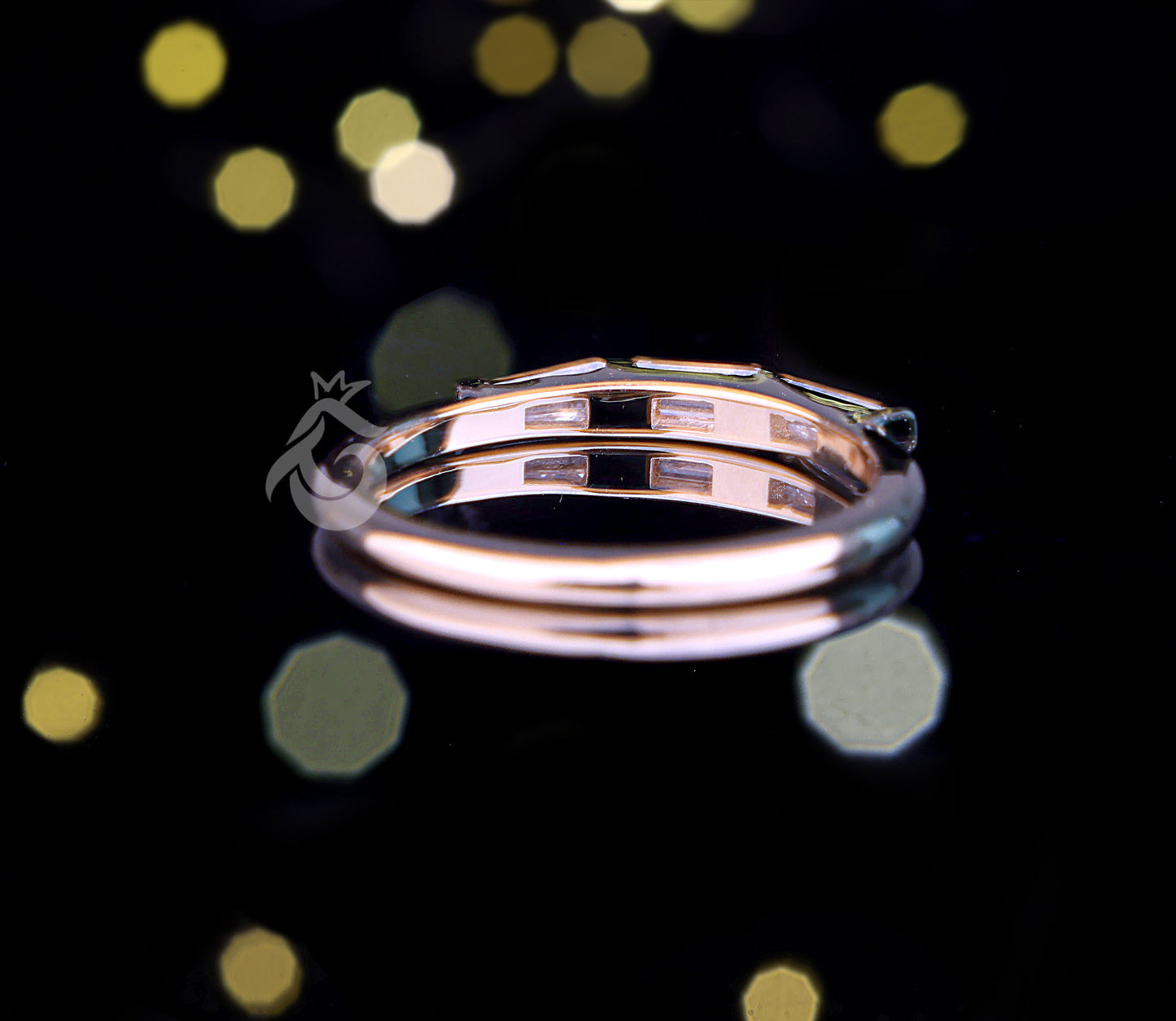 Three Stone Wedding Band, 0.33 TW Baguette Moissanite, Matching Baguette Band, Engagement Ring