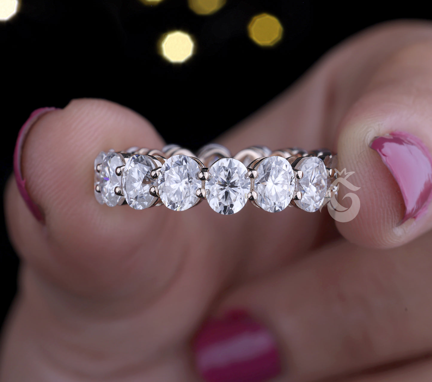Oval Moissanite Full Eternity Ring, Stackable Wedding Band, 925 Sterling Silver Anniversary Ring