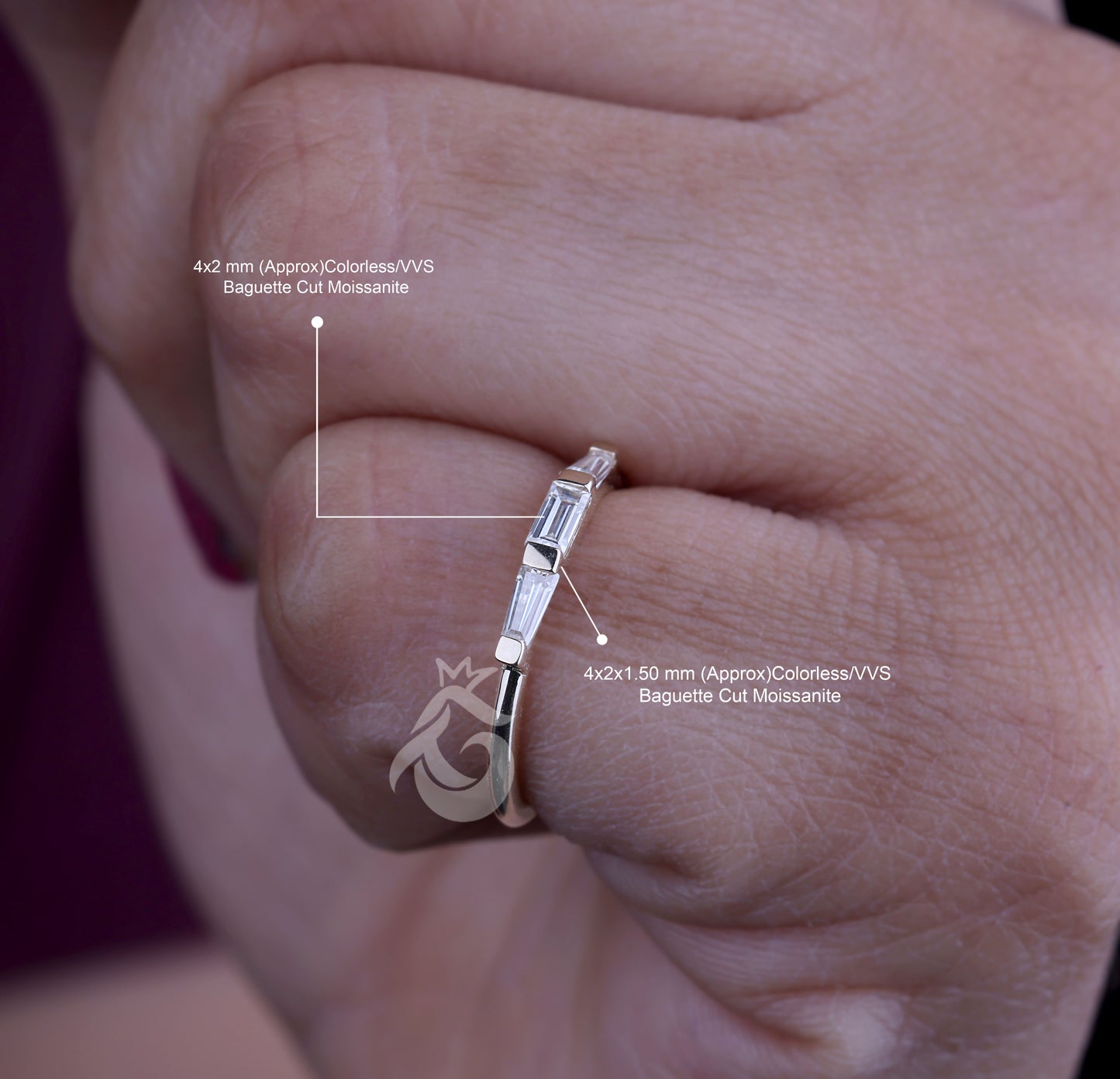 Three Stone Wedding Band, 0.33 TW Baguette Moissanite, Matching Baguette Band, Engagement Ring