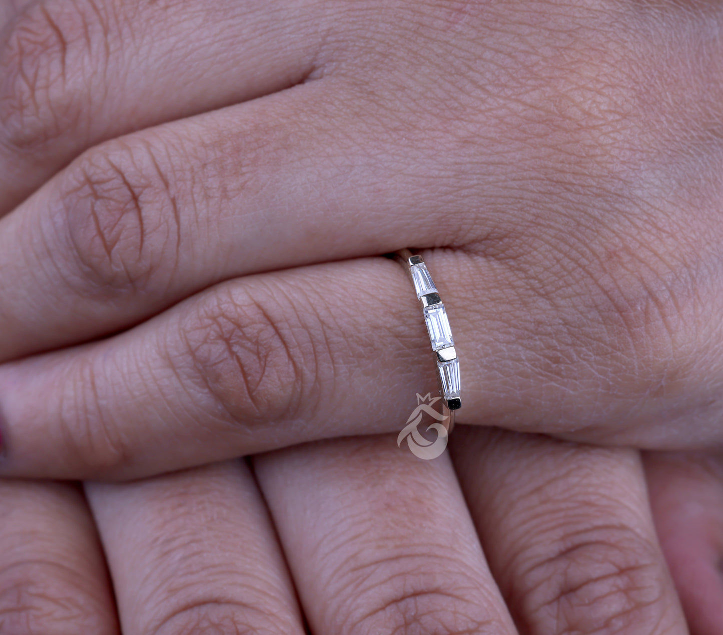 Three Stone Wedding Band, 0.33 TW Baguette Moissanite, Matching Baguette Band, Engagement Ring