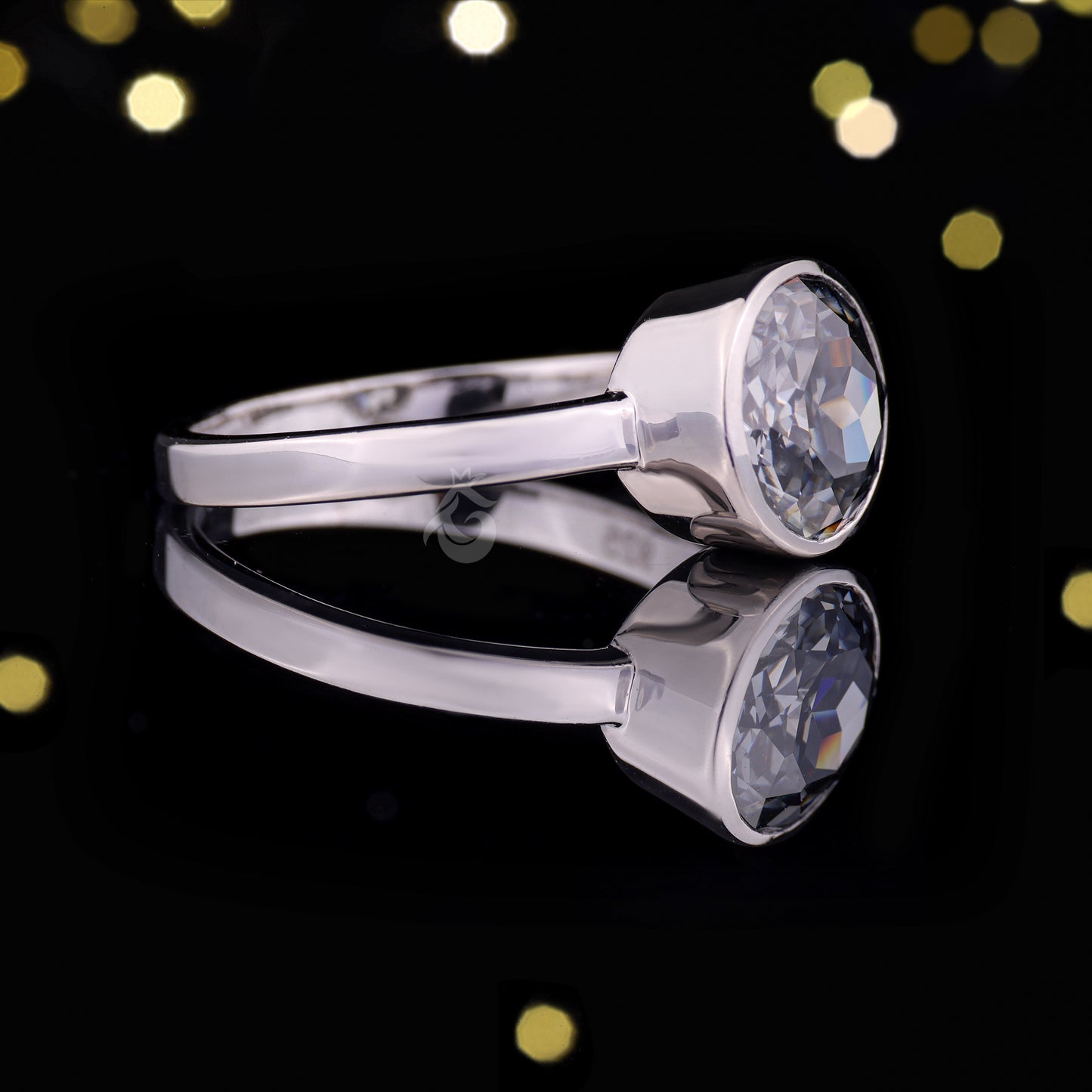 Portuguese Cut Dark Gray Moissanite Ring – Bezel Set Solitaire Engagement & Anniversary Ring