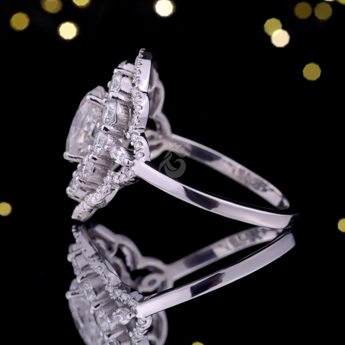 Oval Halo Moissanite Engagement Ring – 14K Gold Marquise Side Stone Bridal Ring