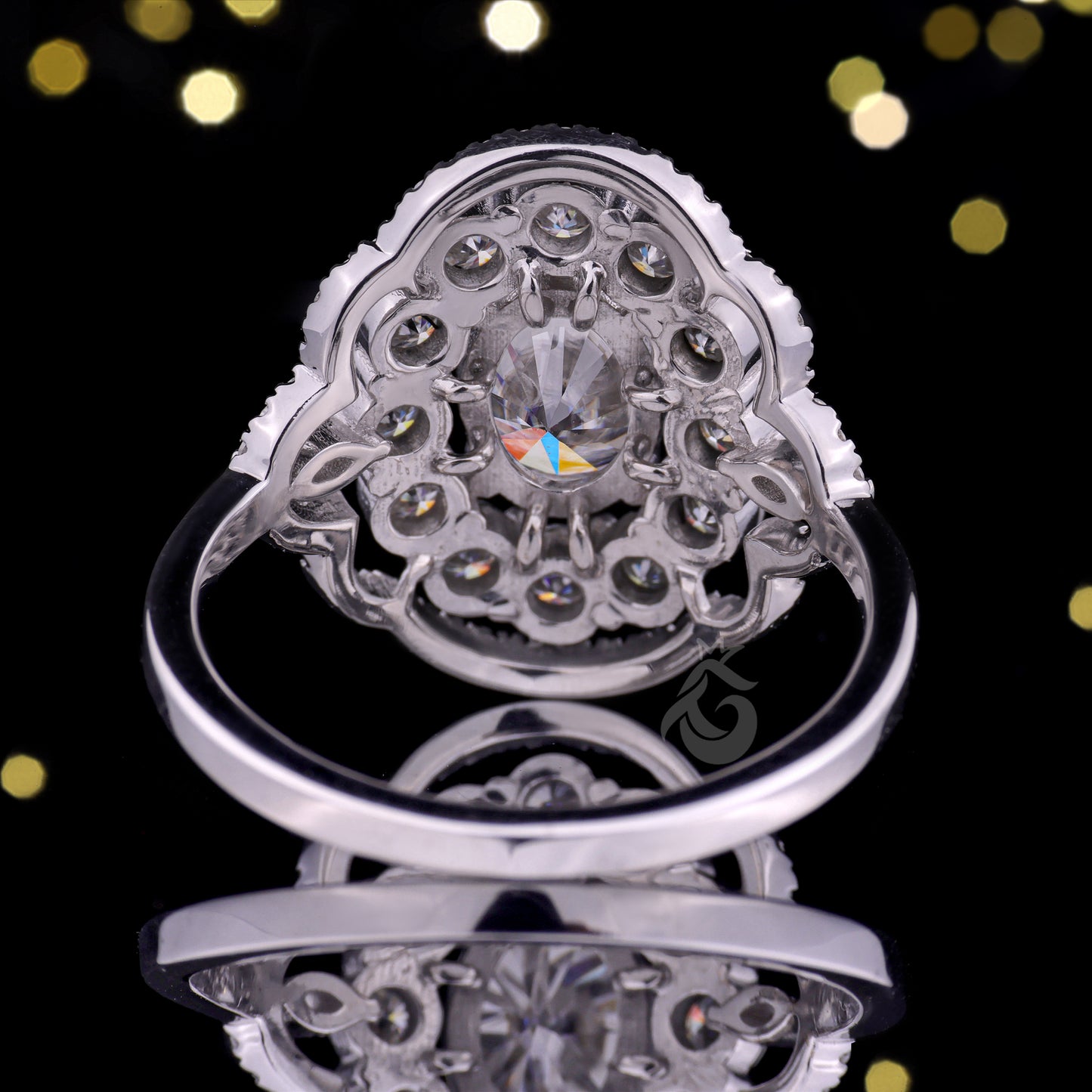 Oval Halo Moissanite Engagement Ring – 14K Gold Marquise Side Stone Bridal Ring