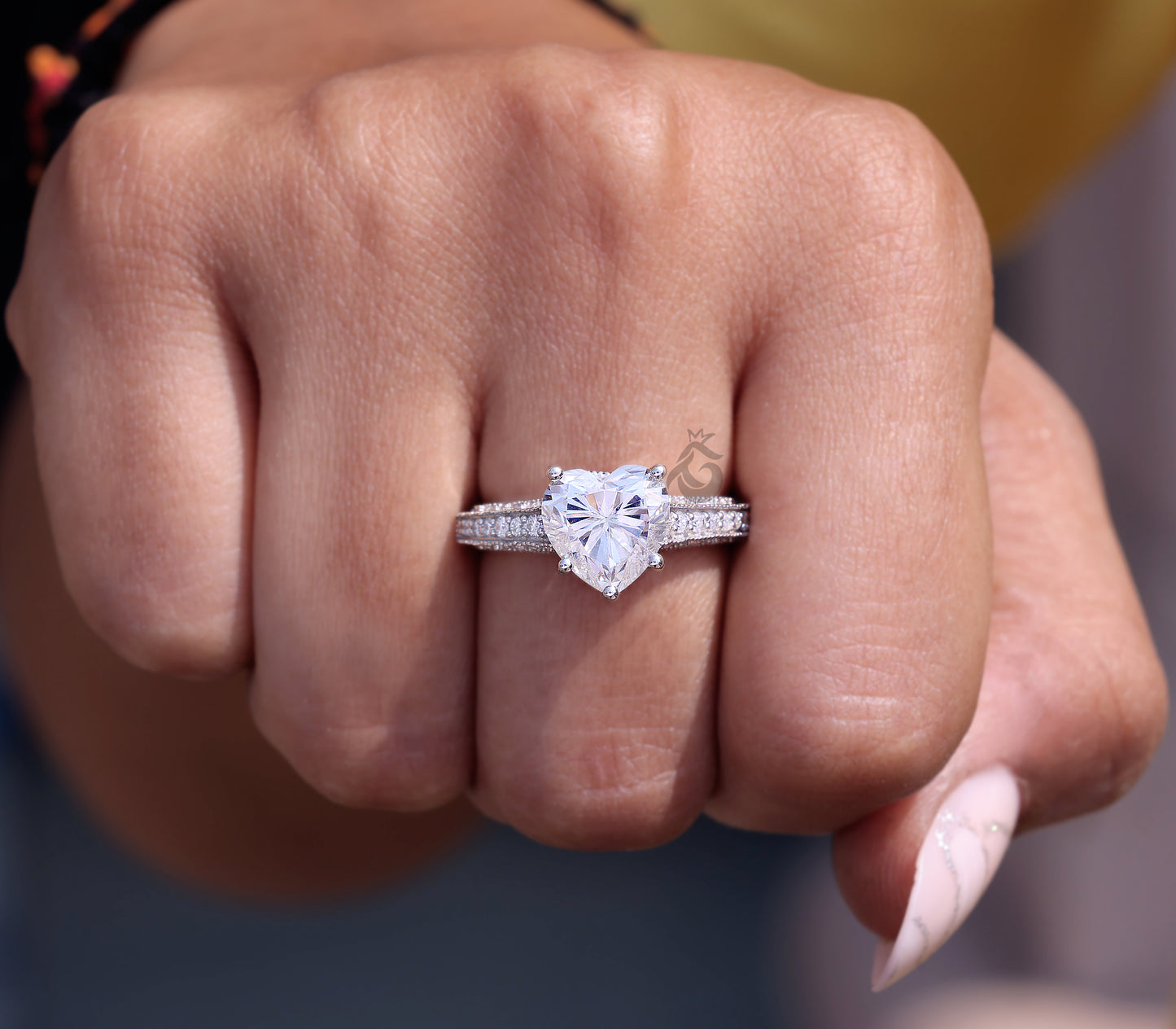 2.58CT Heart Cut Moissanite Engagement Ring, Three-Sided Pave, 14K White Gold