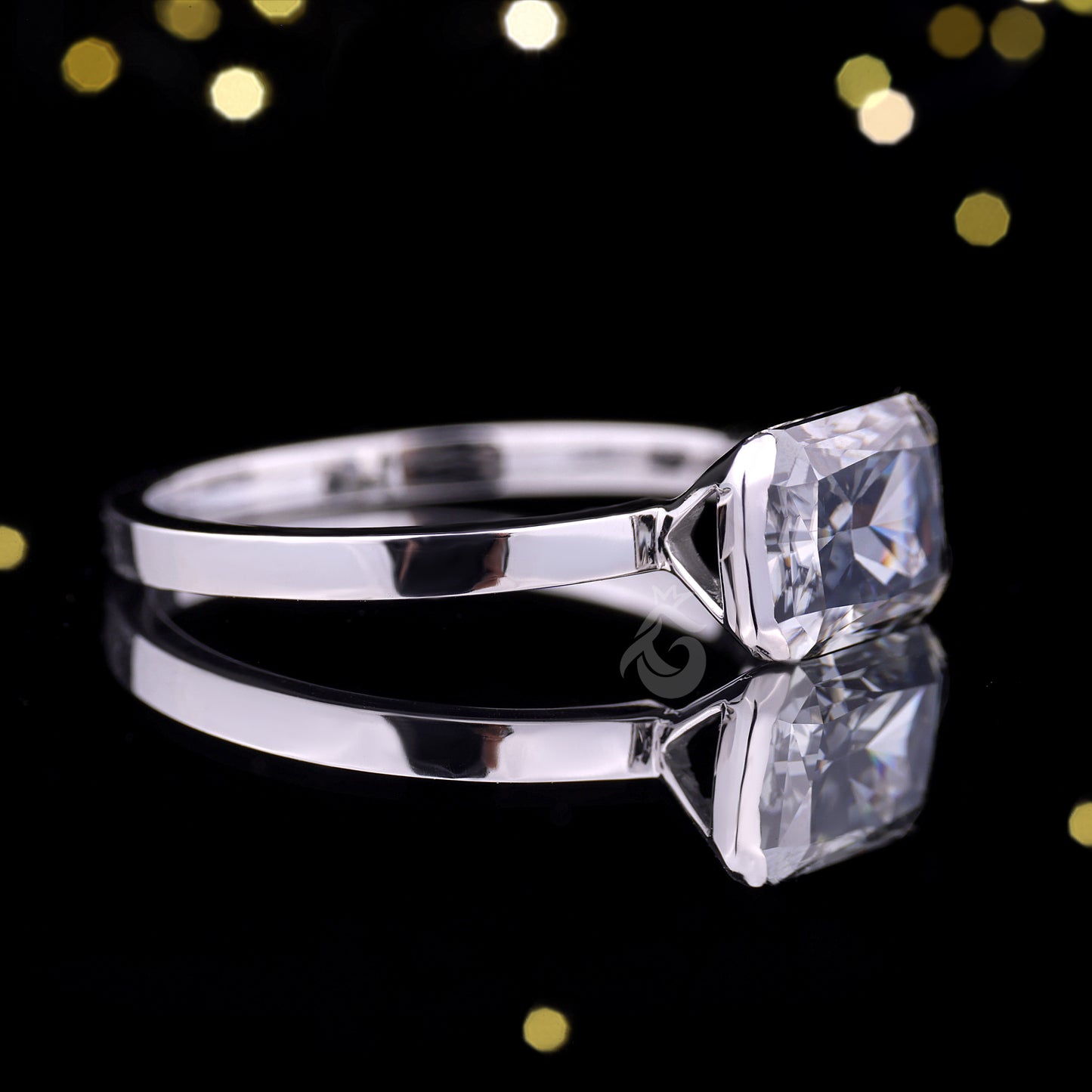 East-West 2.47CT Fancy Gray Radiant Moissanite Ring – 14K White Gold Half Bezel Solitaire Engagement Ring