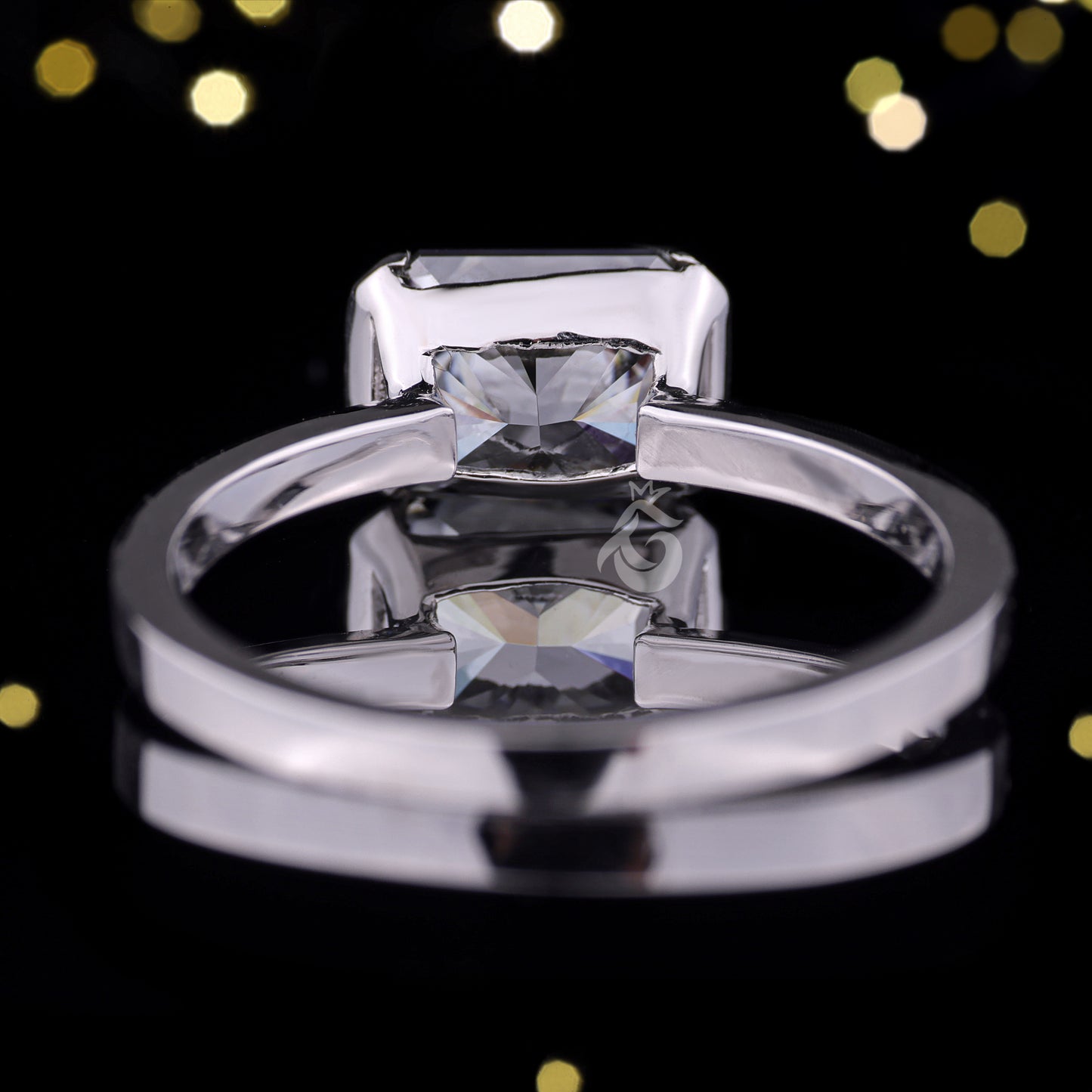 East-West 2.47CT Fancy Gray Radiant Moissanite Ring – 14K White Gold Half Bezel Solitaire Engagement Ring