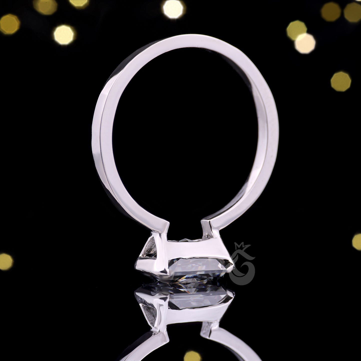 East-West 2.47CT Fancy Gray Radiant Moissanite Ring – 14K White Gold Half Bezel Solitaire Engagement Ring