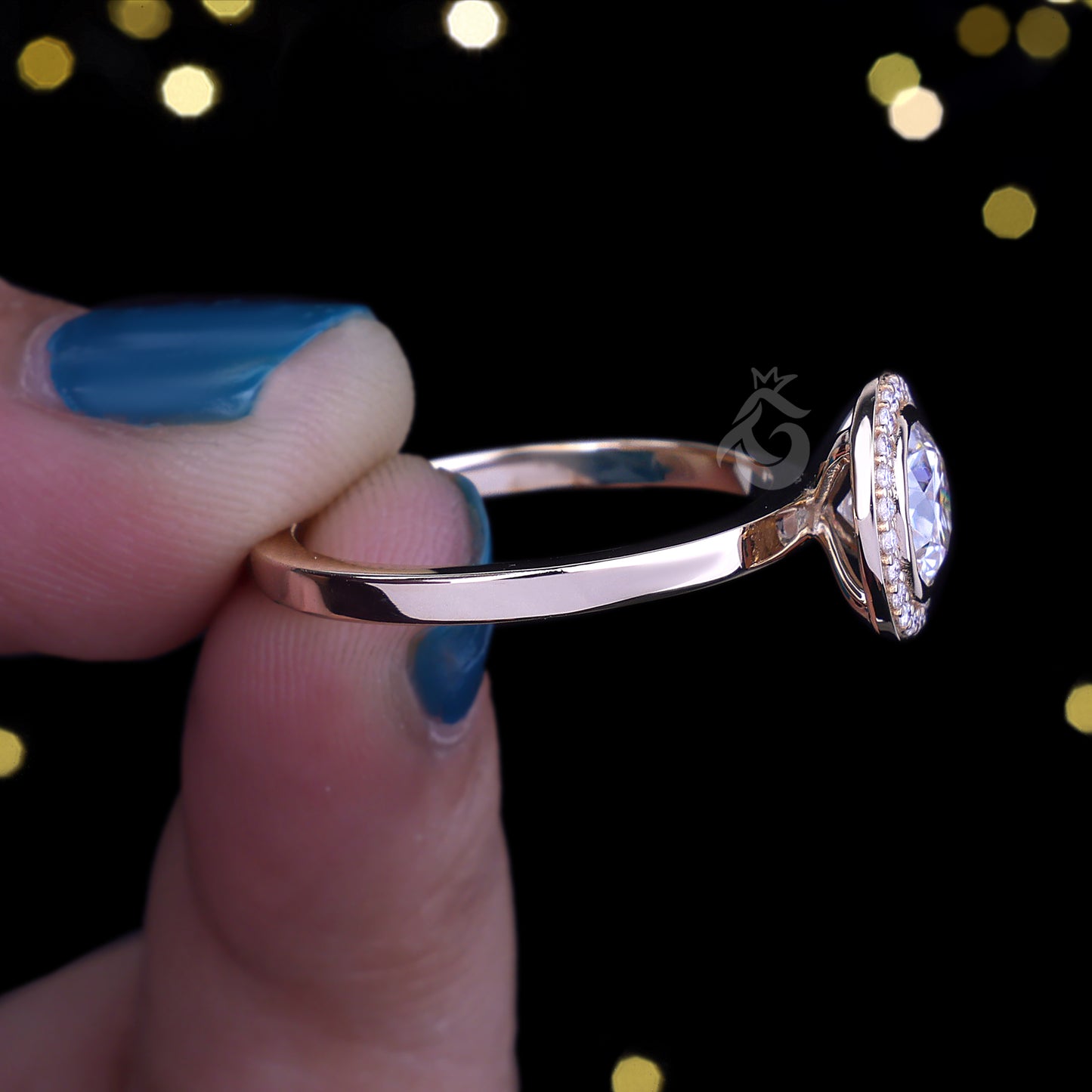1CT Round Halo Moissanite Engagement Ring, 14K Yellow Gold Bezel Set Ring, Promise Ring, Wedding Ring for Her
