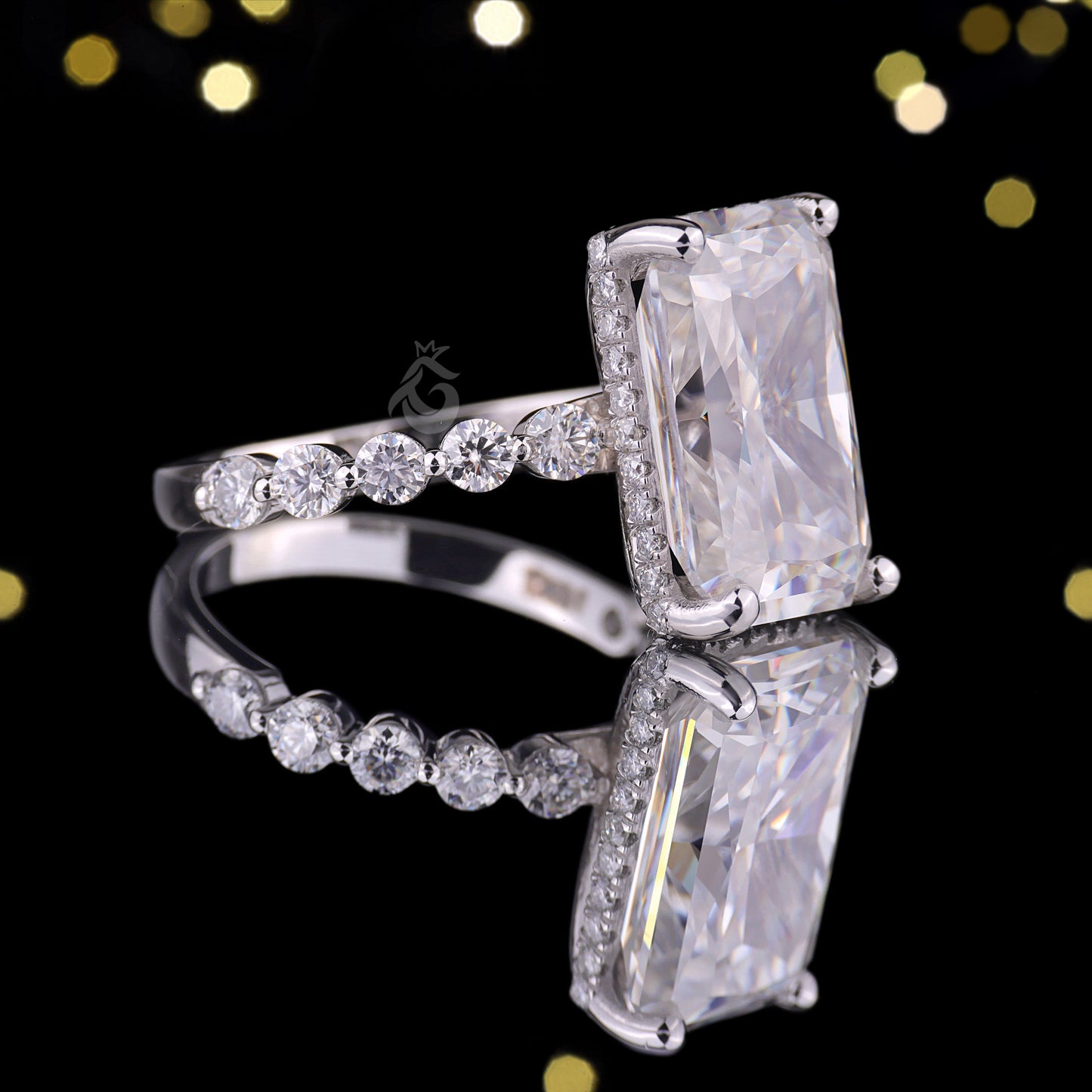14K White Gold Radiant & Round Cut Moissanite Engagement Ring, 8.54 TCW Hidden Halo Solitaire Wedding Ring, Anniversary Gift