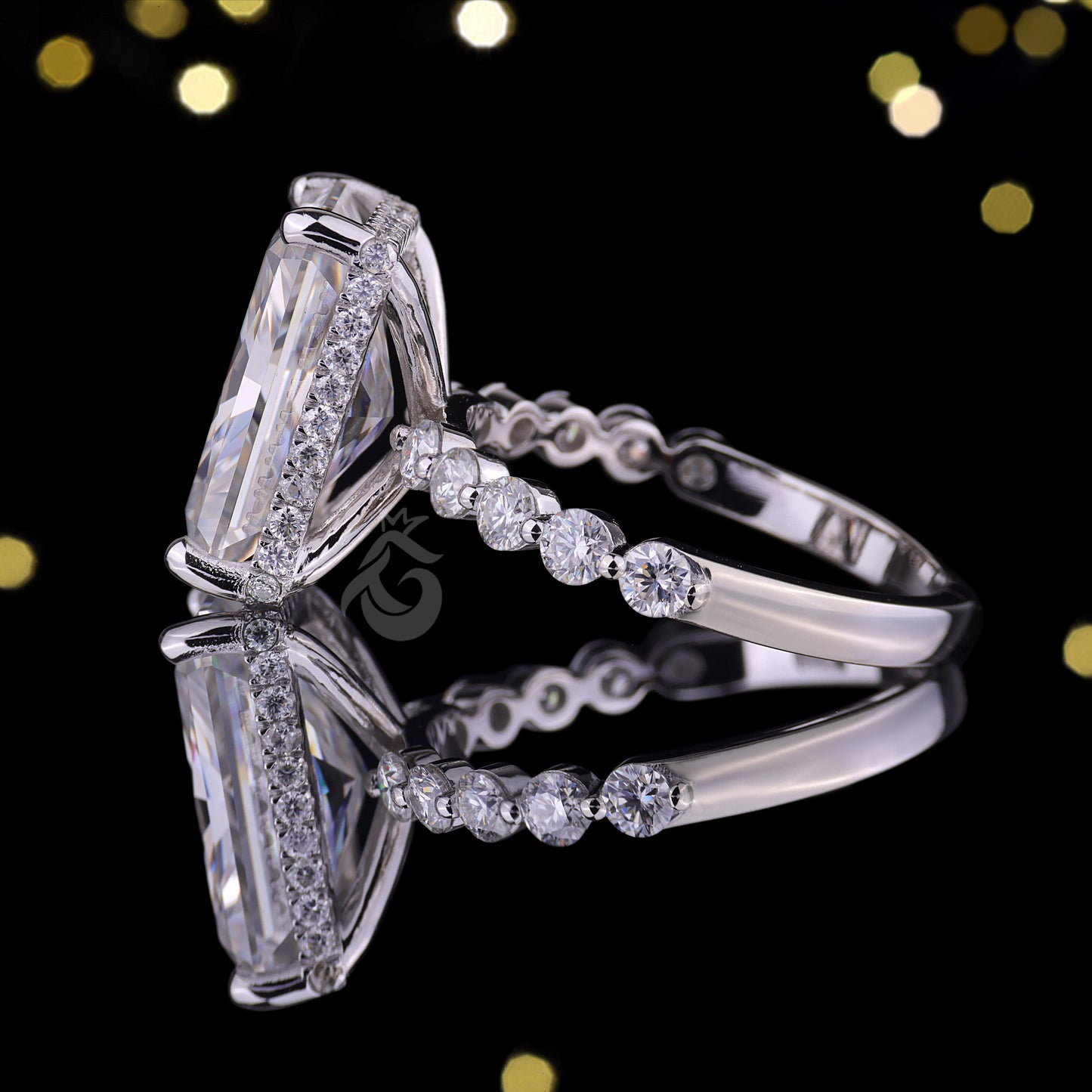 14K White Gold Radiant & Round Cut Moissanite Engagement Ring, 8.54 TCW Hidden Halo Solitaire Wedding Ring, Anniversary Gift