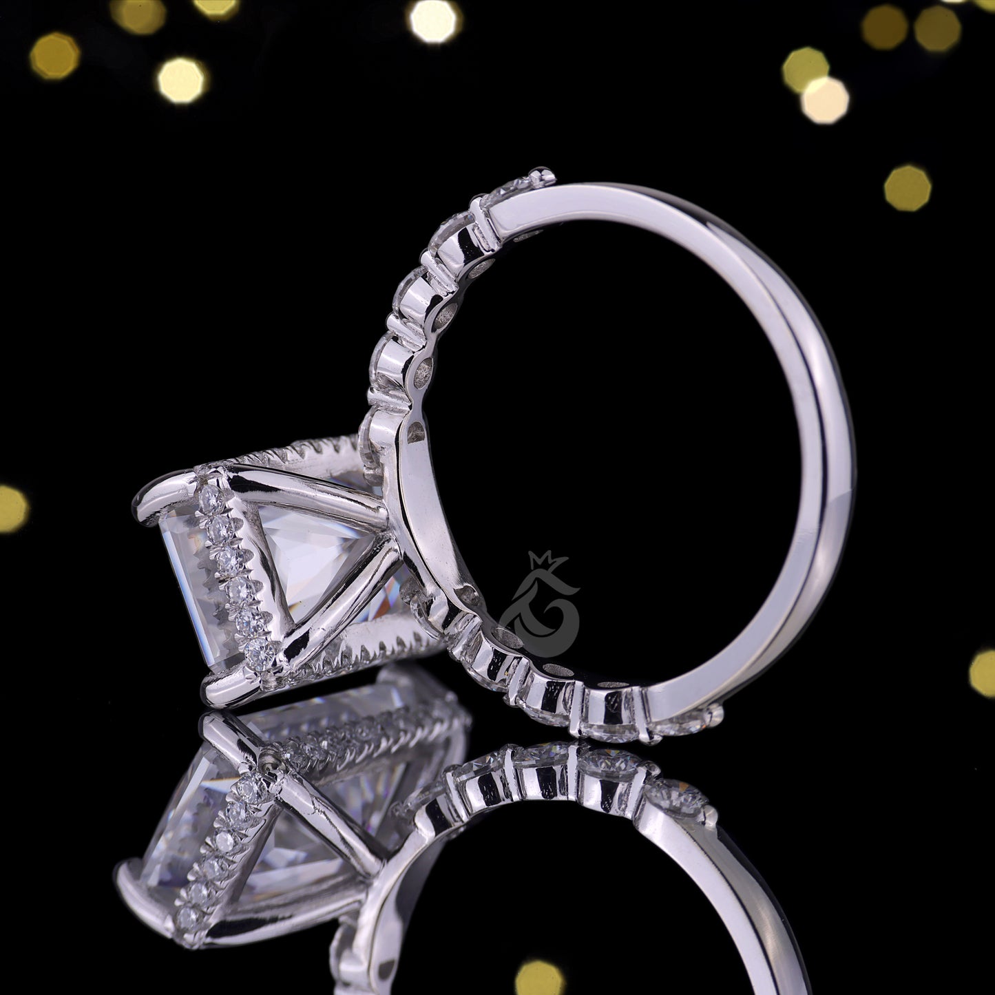14K White Gold Radiant & Round Cut Moissanite Engagement Ring, 8.54 TCW Hidden Halo Solitaire Wedding Ring, Anniversary Gift