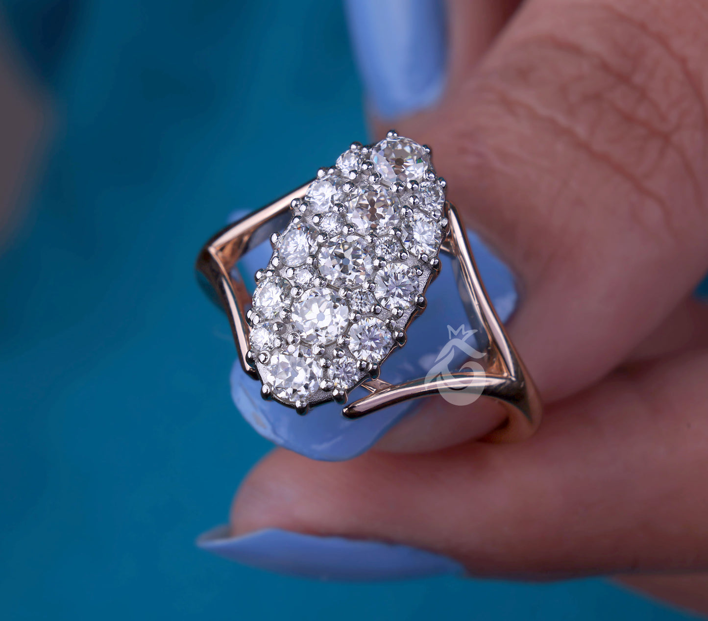 Celebrity Style Victorian Wedding Ring, 1.15 TCW OEC Moissanite Oval Cluster Ring, Two-Tone Anniversary Ring