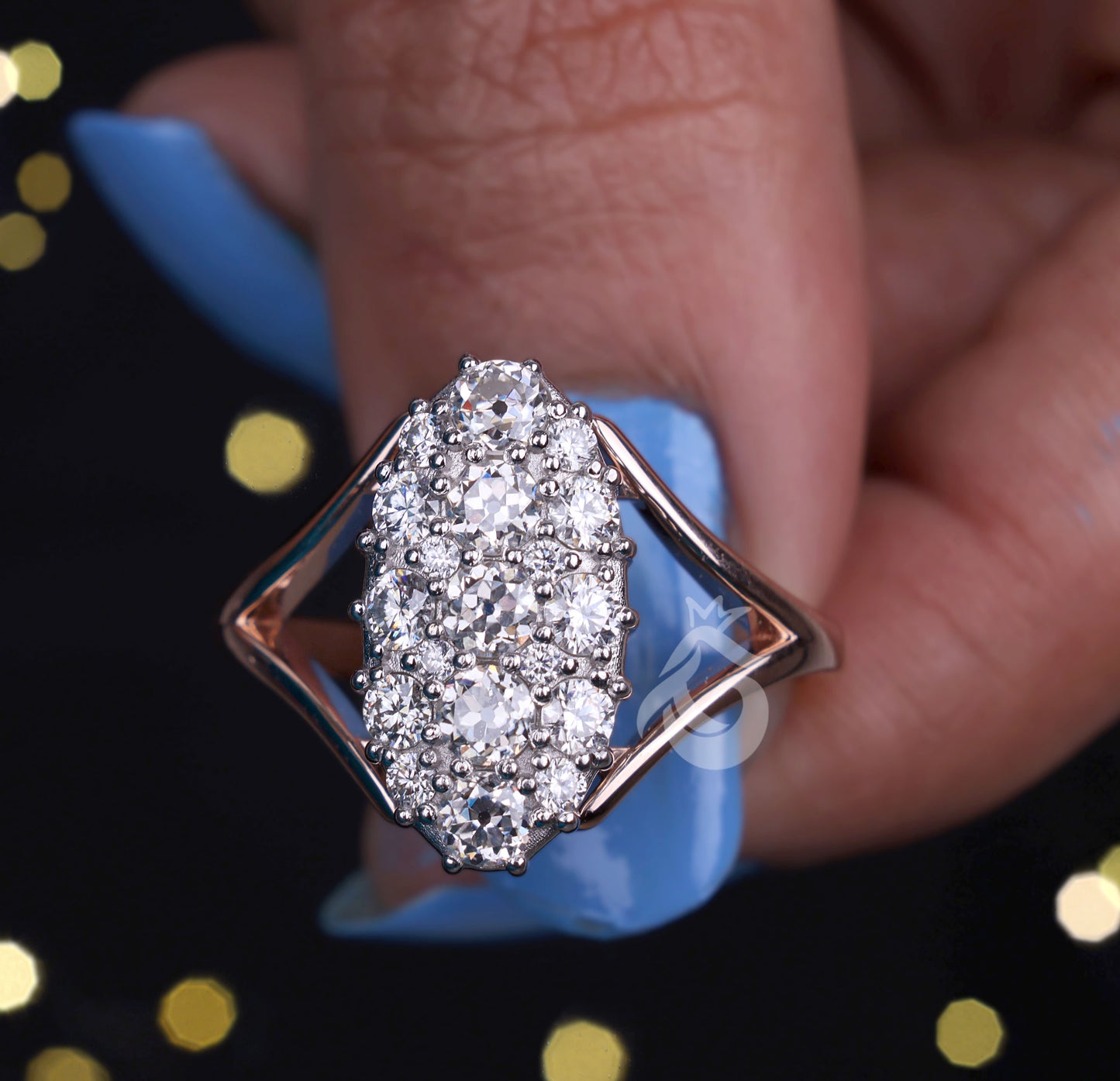 Celebrity Style Victorian Wedding Ring, 1.15 TCW OEC Moissanite Oval Cluster Ring, Two-Tone Anniversary Ring