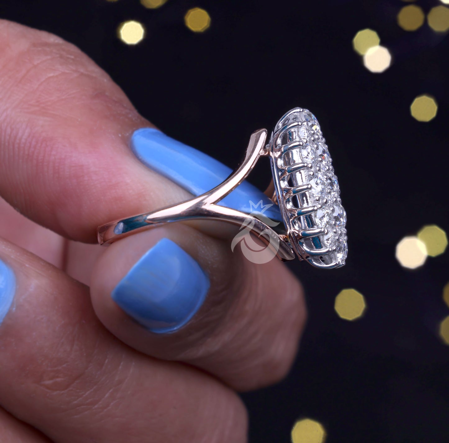 Celebrity Style Victorian Wedding Ring, 1.15 TCW OEC Moissanite Oval Cluster Ring, Two-Tone Anniversary Ring