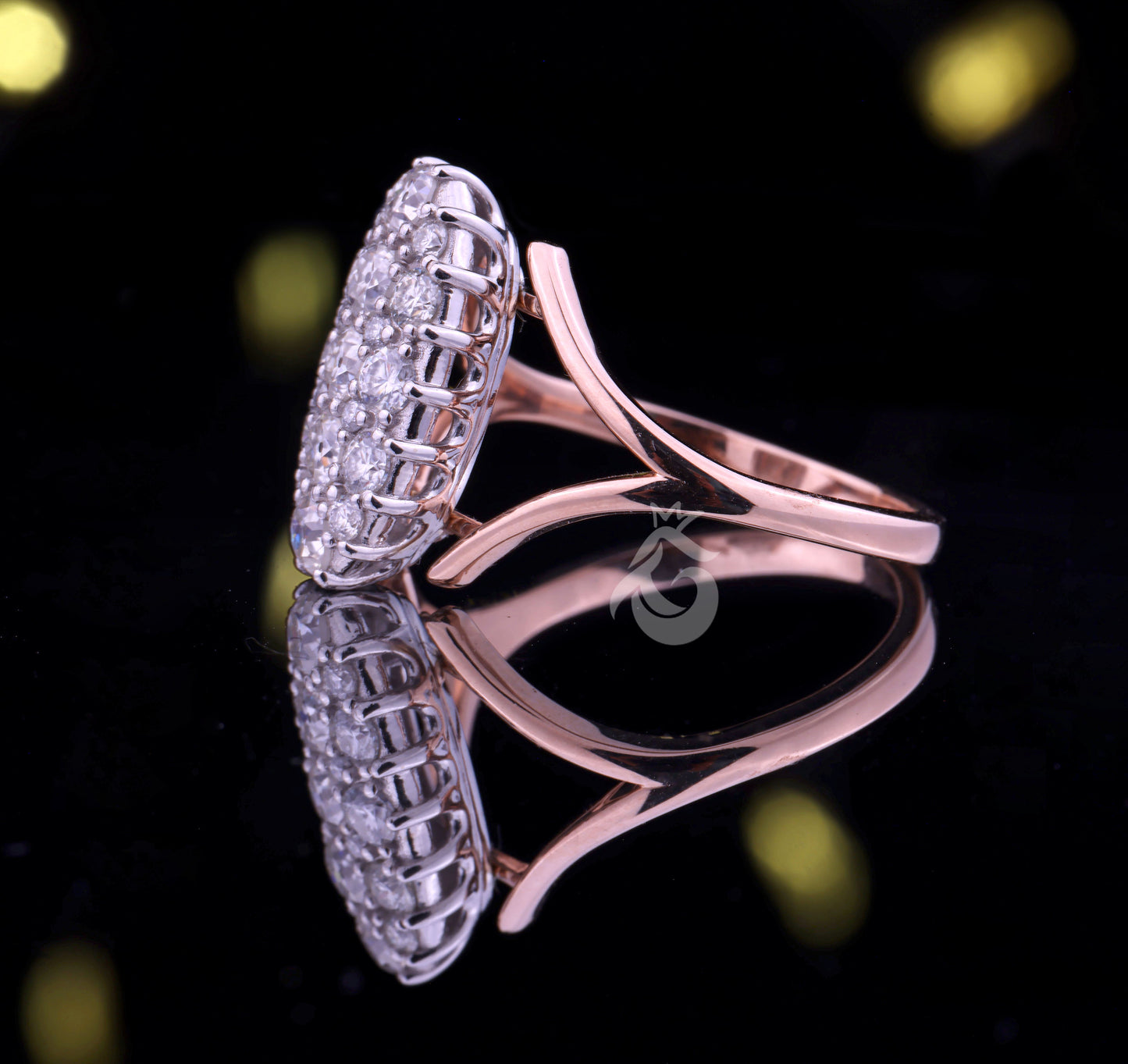Celebrity Style Victorian Wedding Ring, 1.15 TCW OEC Moissanite Oval Cluster Ring, Two-Tone Anniversary Ring