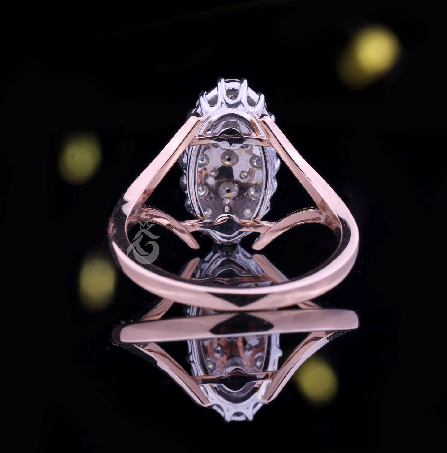 Celebrity Style Victorian Wedding Ring, 1.15 TCW OEC Moissanite Oval Cluster Ring, Two-Tone Anniversary Ring
