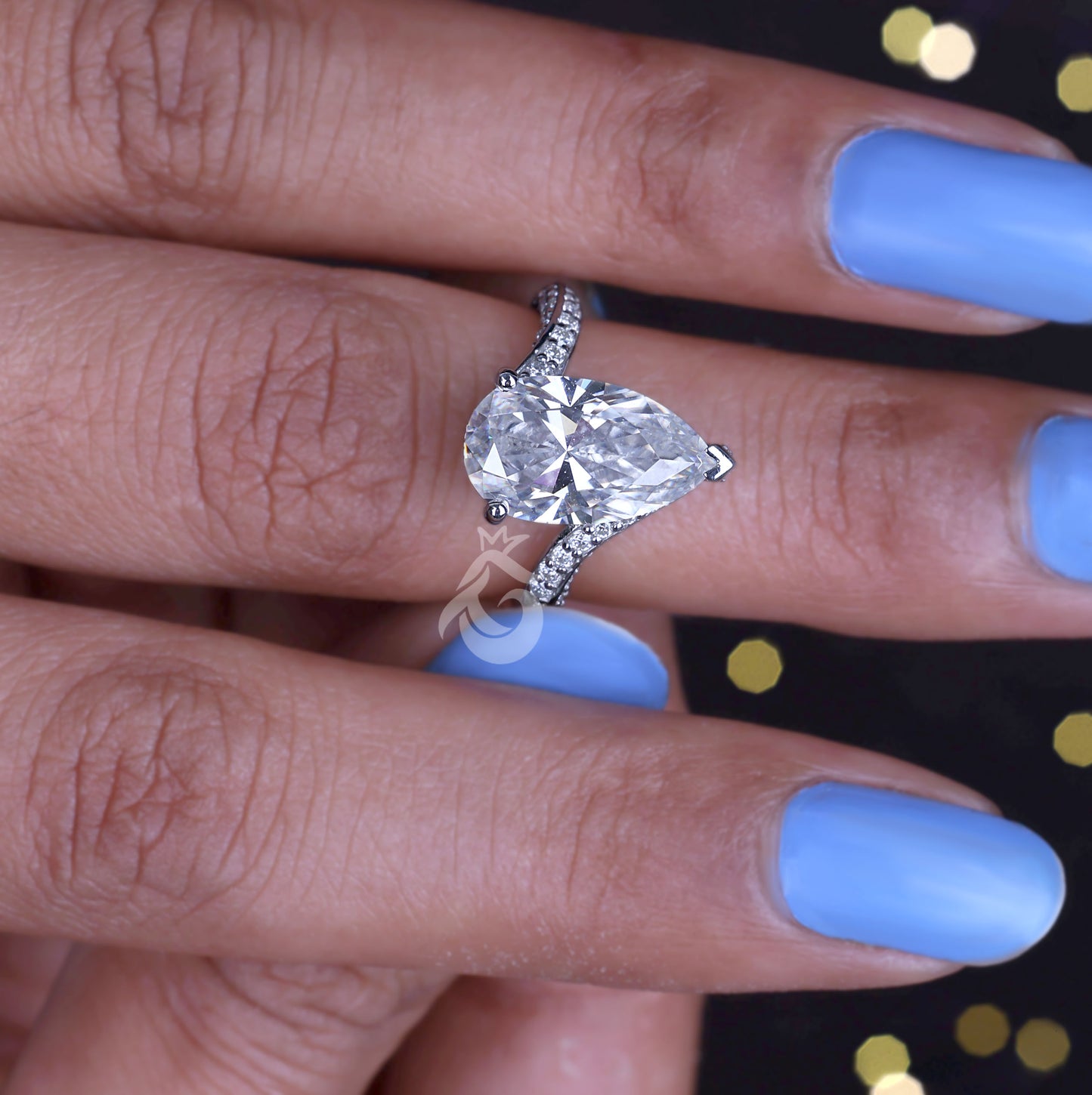 Bypass Style Pear Cut Moissanite Engagement Ring, 14x8 MM Teardrop Ring, 14K White Gold Proposal Ring