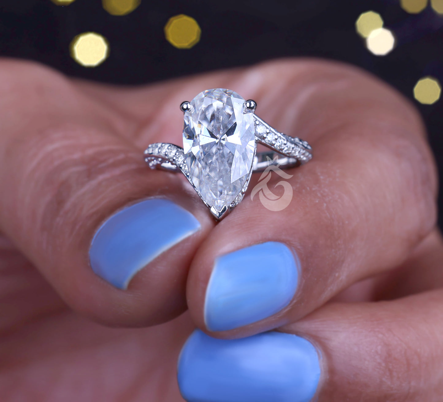 Bypass Style Pear Cut Moissanite Engagement Ring, 14x8 MM Teardrop Ring, 14K White Gold Proposal Ring