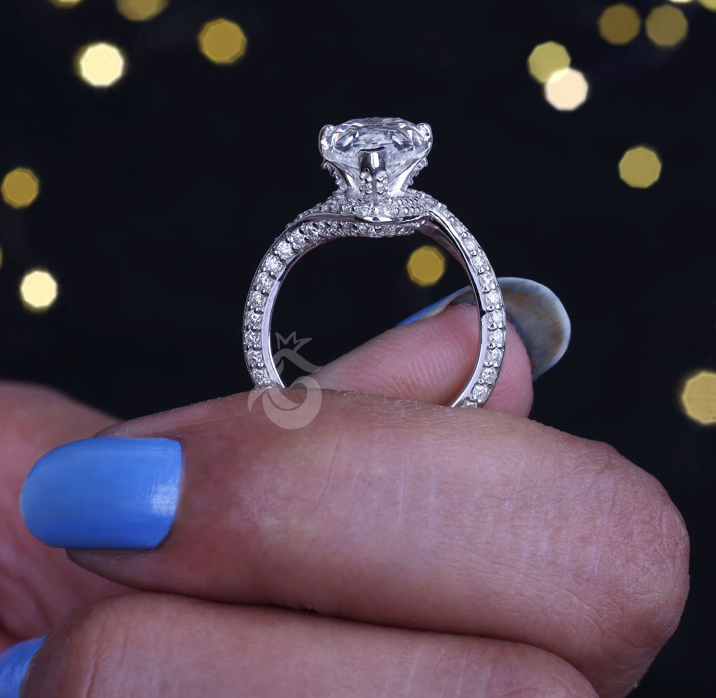 Bypass Style Pear Cut Moissanite Engagement Ring, 14x8 MM Teardrop Ring, 14K White Gold Proposal Ring