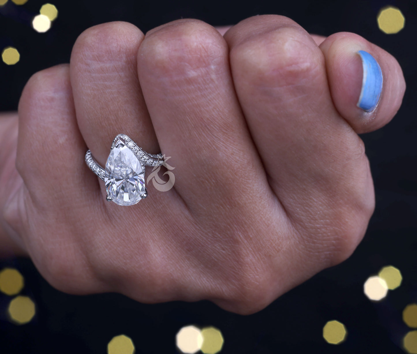 Bypass Style Pear Cut Moissanite Engagement Ring, 14x8 MM Teardrop Ring, 14K White Gold Proposal Ring
