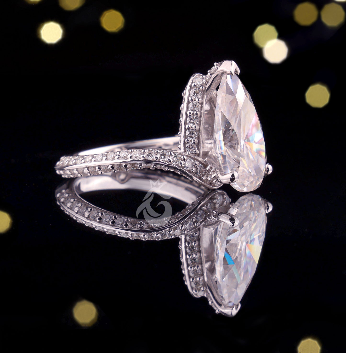 Bypass Style Pear Cut Moissanite Engagement Ring, 14x8 MM Teardrop Ring, 14K White Gold Proposal Ring