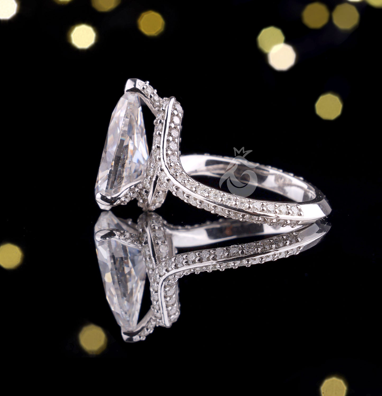 Bypass Style Pear Cut Moissanite Engagement Ring, 14x8 MM Teardrop Ring, 14K White Gold Proposal Ring