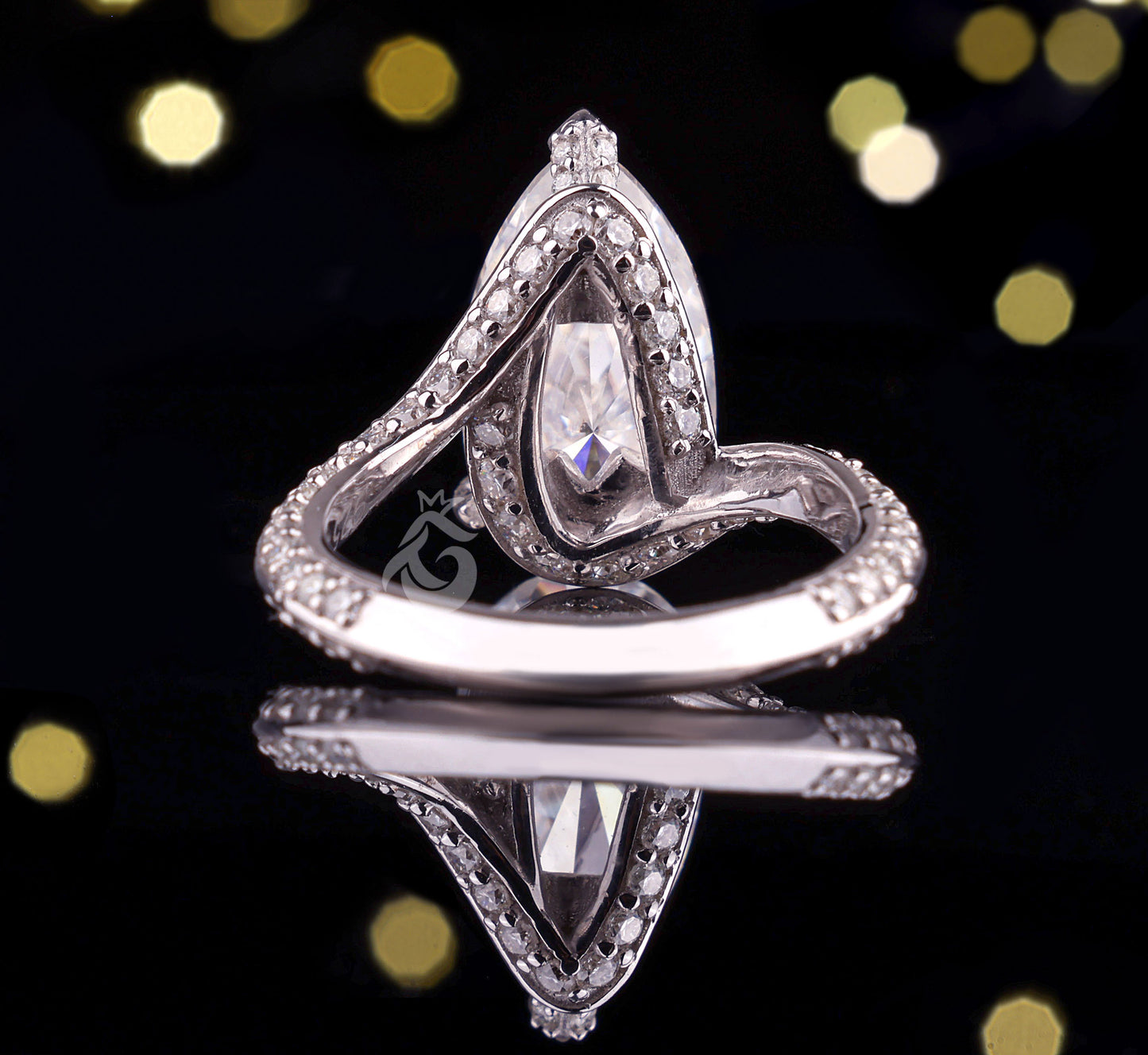 Bypass Style Pear Cut Moissanite Engagement Ring, 14x8 MM Teardrop Ring, 14K White Gold Proposal Ring