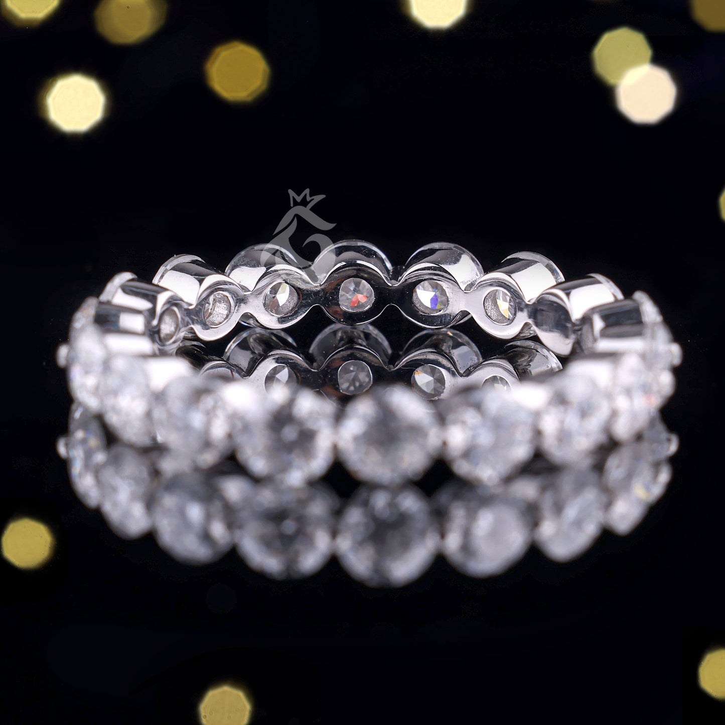 Round Cut Moissanite Full Eternity Band, Floating Bubble Prong Ring, Stackable Wedding Band