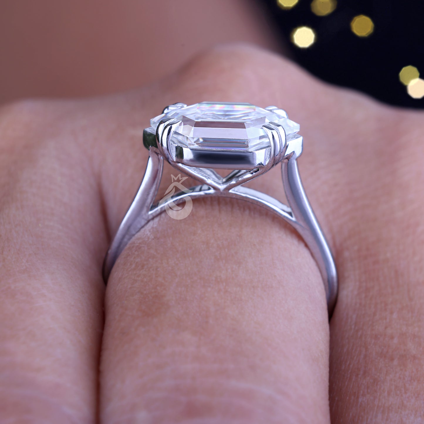 Vintage Hexagon Moissanite Engagement Ring, 14K East-West Solitaire Ring, Unique Wedding Band
