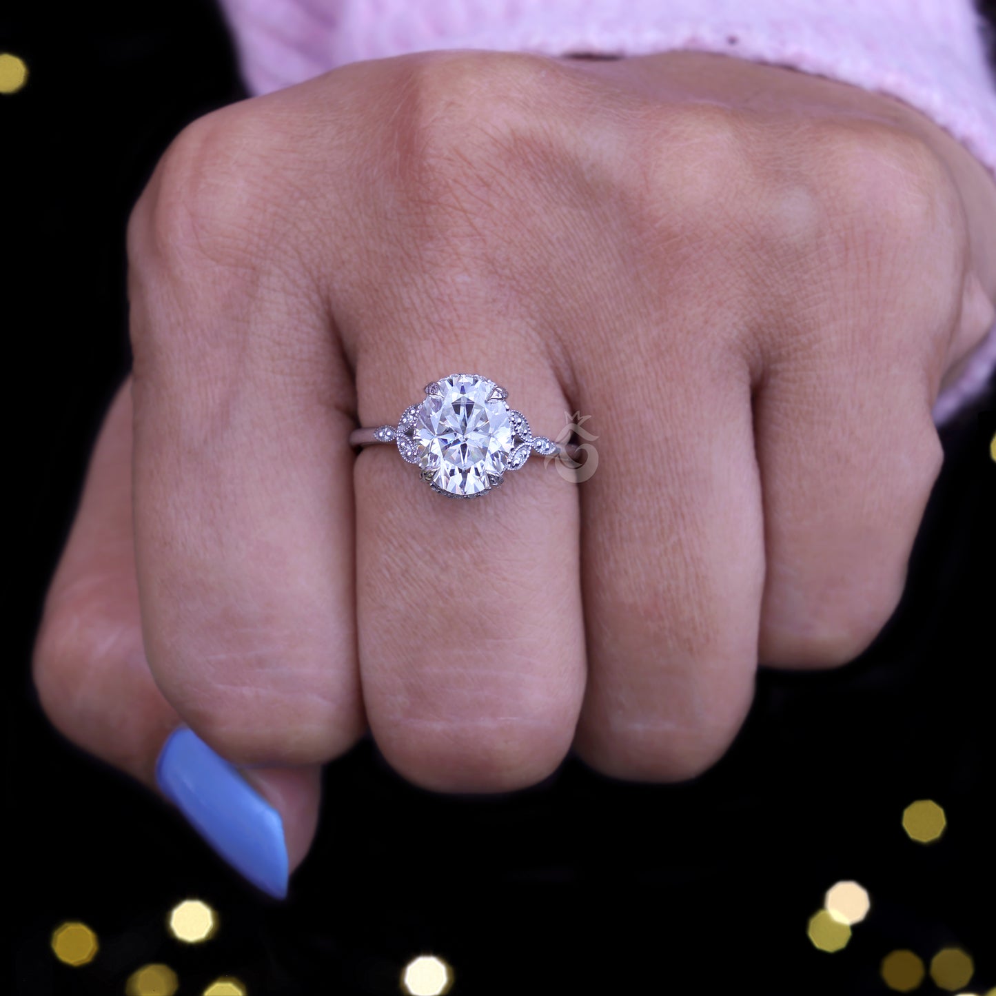 Milgrain Art Deco 2.50CT Oval Moissanite Ring – 10K Vintage Engagement & Anniversary Ring