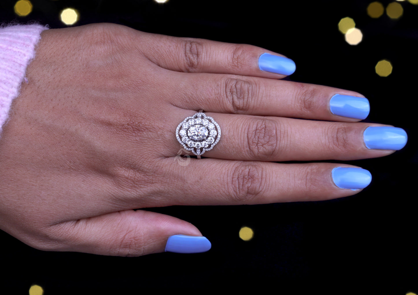 Oval Halo Moissanite Engagement Ring – 14K Gold Marquise Side Stone Bridal Ring