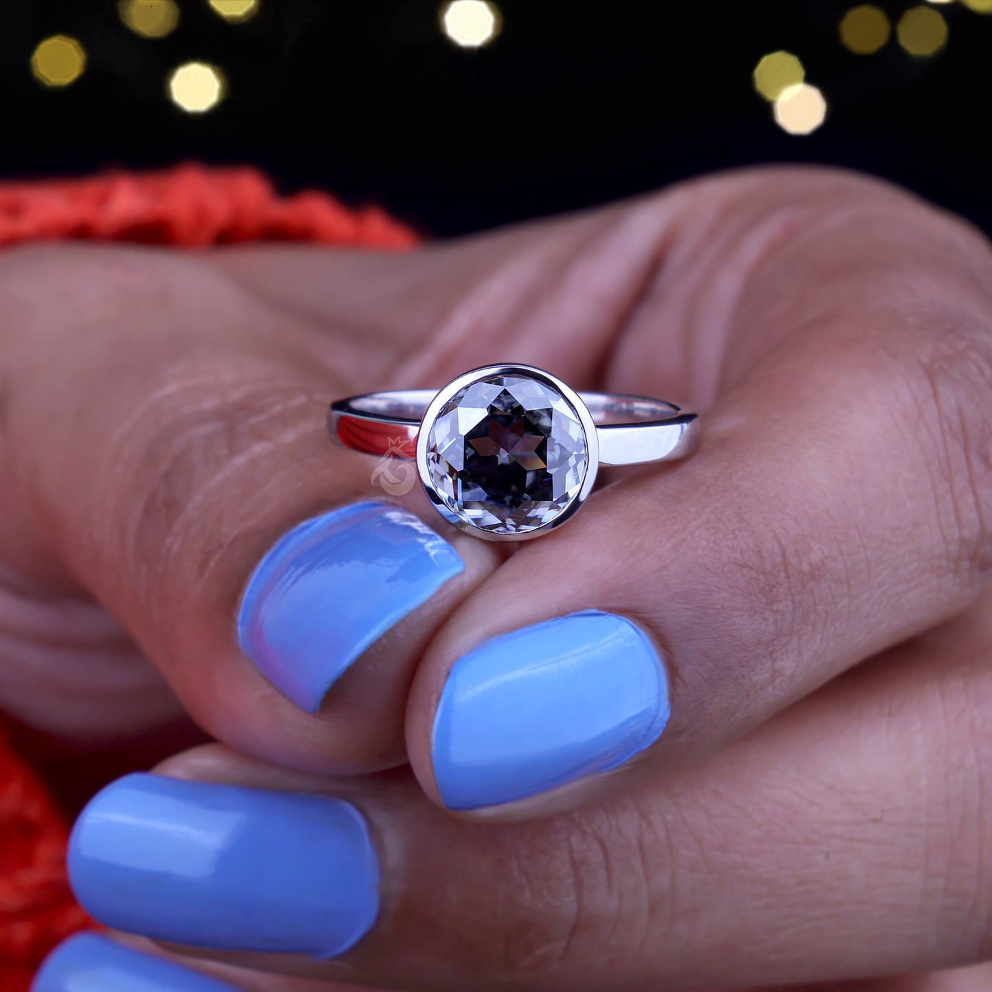 Portuguese Cut Dark Gray Moissanite Ring – Bezel Set Solitaire Engagement & Anniversary Ring