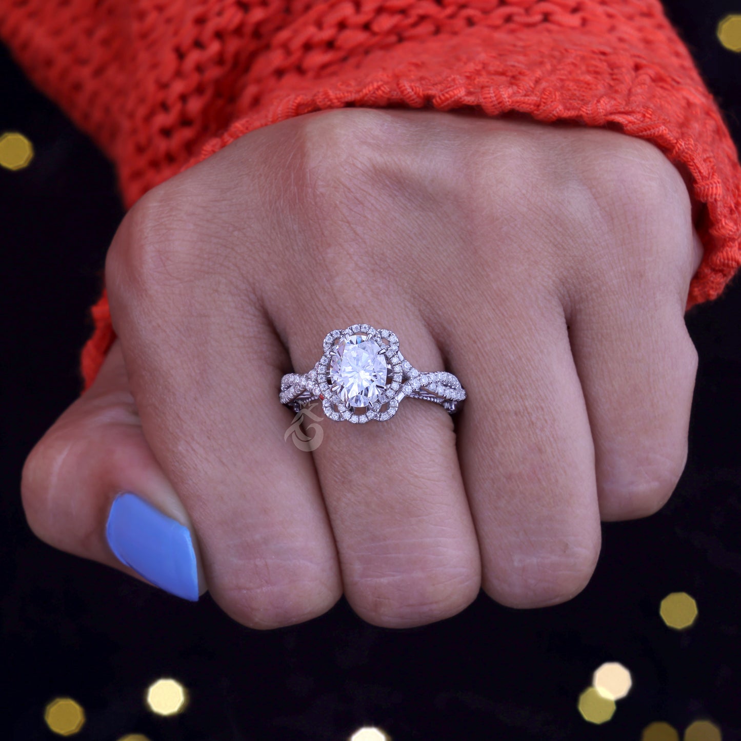1.67CT Oval Cut Moissanite Engagement Ring – 14K White Gold Art Deco Vintage Floral Milgrain Ring
