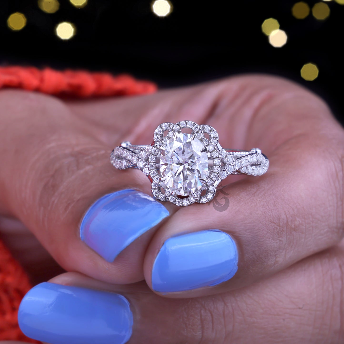 1.67CT Oval Cut Moissanite Engagement Ring – 14K White Gold Art Deco Vintage Floral Milgrain Ring
