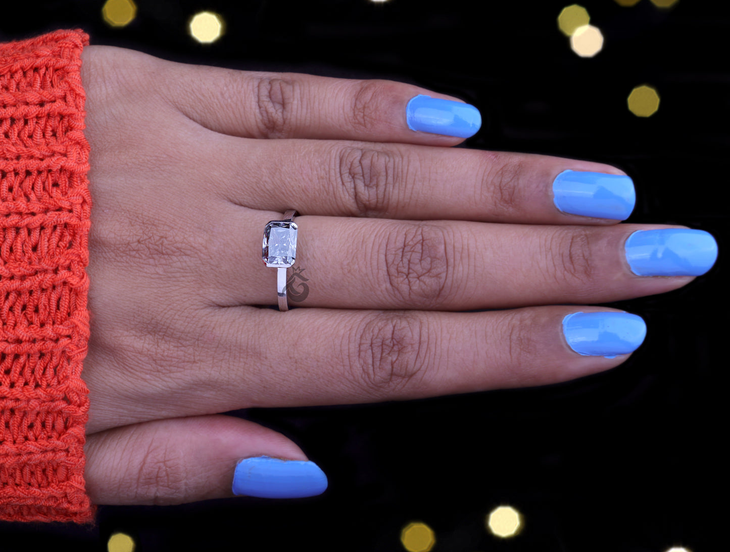 East-West 2.47CT Fancy Gray Radiant Moissanite Ring – 14K White Gold Half Bezel Solitaire Engagement Ring
