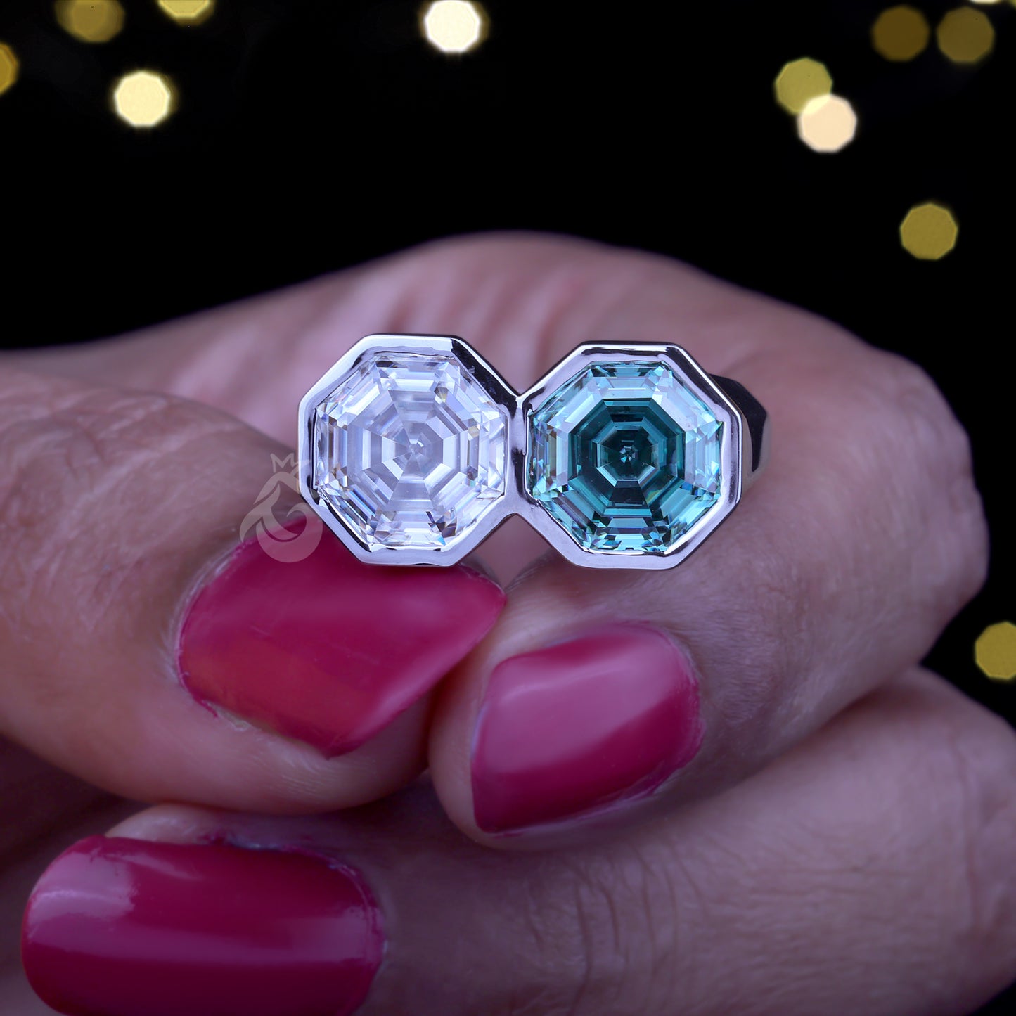 Toi Et Moi Hexagon Cut Moissanite Ring – Two-Stone Celebrity Style Engagement Ring