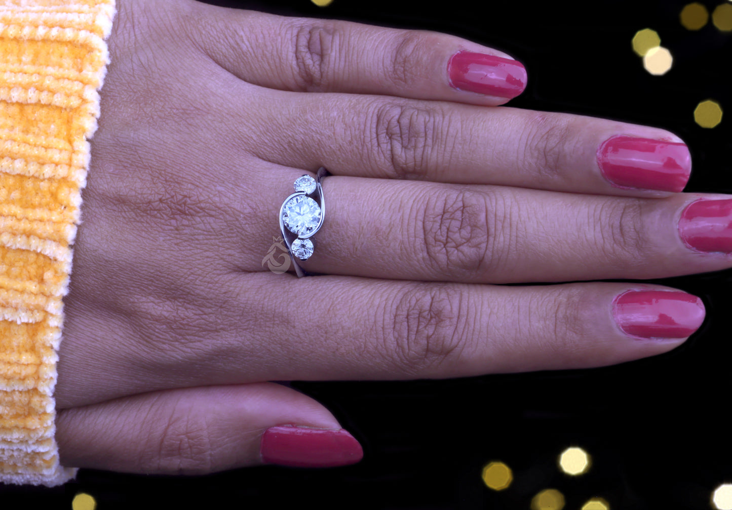 3-Stone Round Moissanite Engagement Ring – Tension Set Bypass Shank Wedding & Anniversary Ring