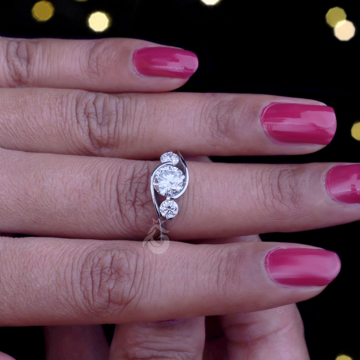 3-Stone Round Moissanite Engagement Ring – Tension Set Bypass Shank Wedding & Anniversary Ring