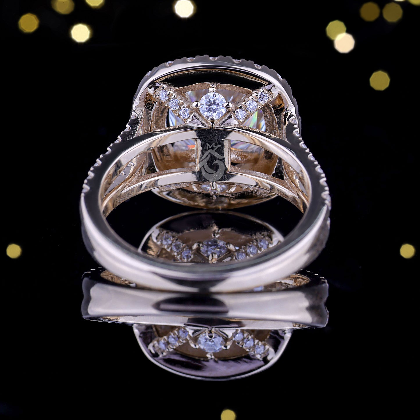 2.65 TW Cushion & Round Moissanite Halo Ring – 14K Gold Split Shank Engagement & Wedding Ring