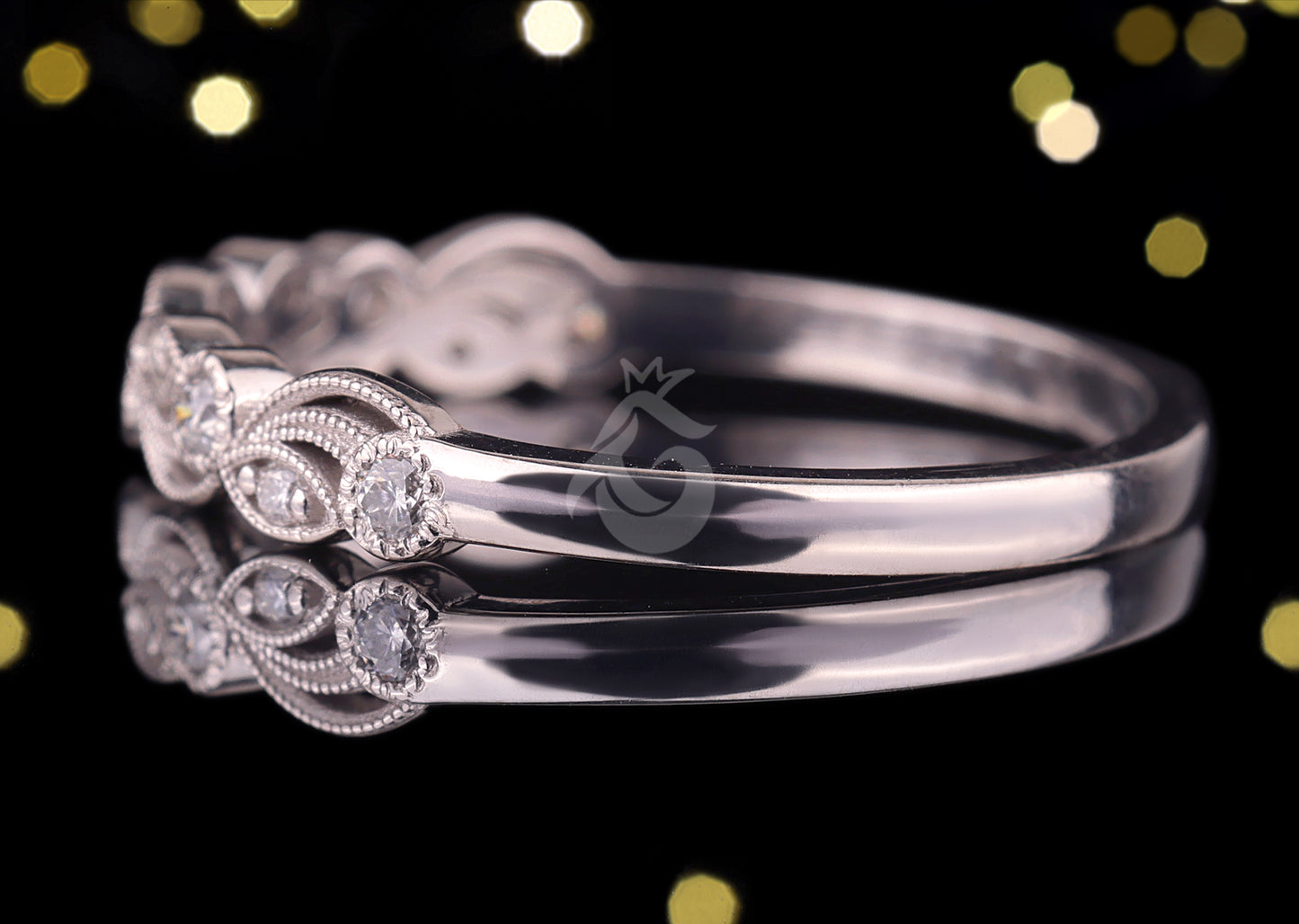 0.12 TCW Vintage Round Moissanite Band – 14K White Gold Milgrain Half Eternity Wedding Ring