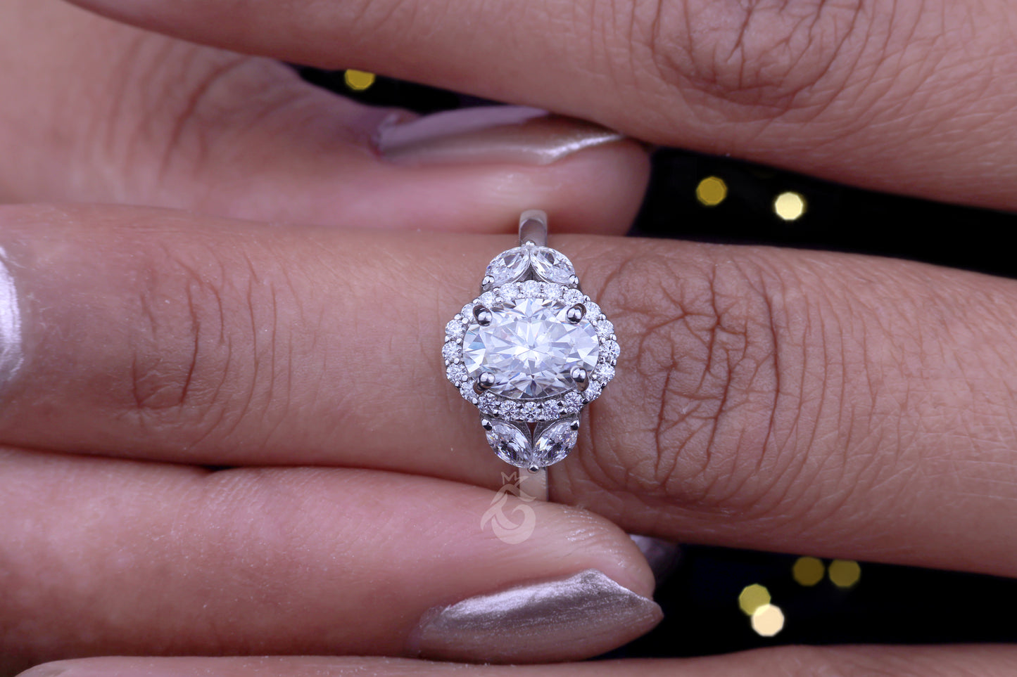 Oval Halo Moissanite Engagement Ring – 10K Gold Marquise Side Stone Bridal & Anniversary Ring