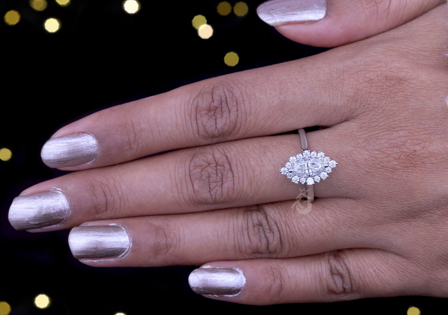 0.82CT Marquise Moissanite Engagement Ring – 14K Gold Cluster Halo Floral Wedding Ring
