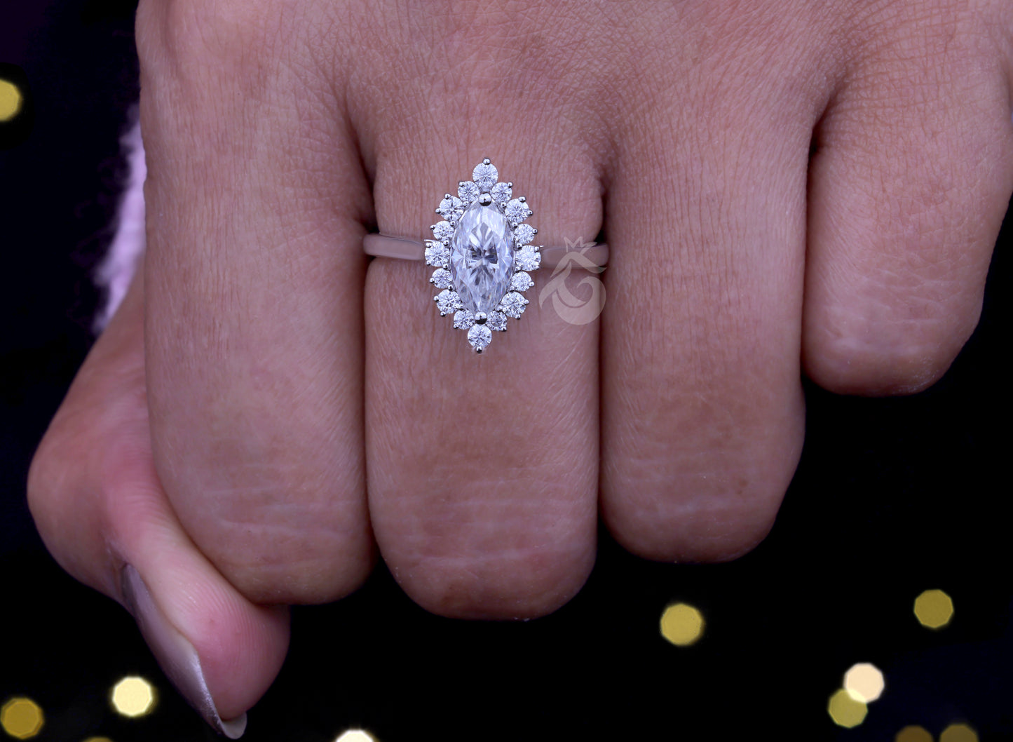 0.82CT Marquise Moissanite Engagement Ring – 14K Gold Cluster Halo Floral Wedding Ring