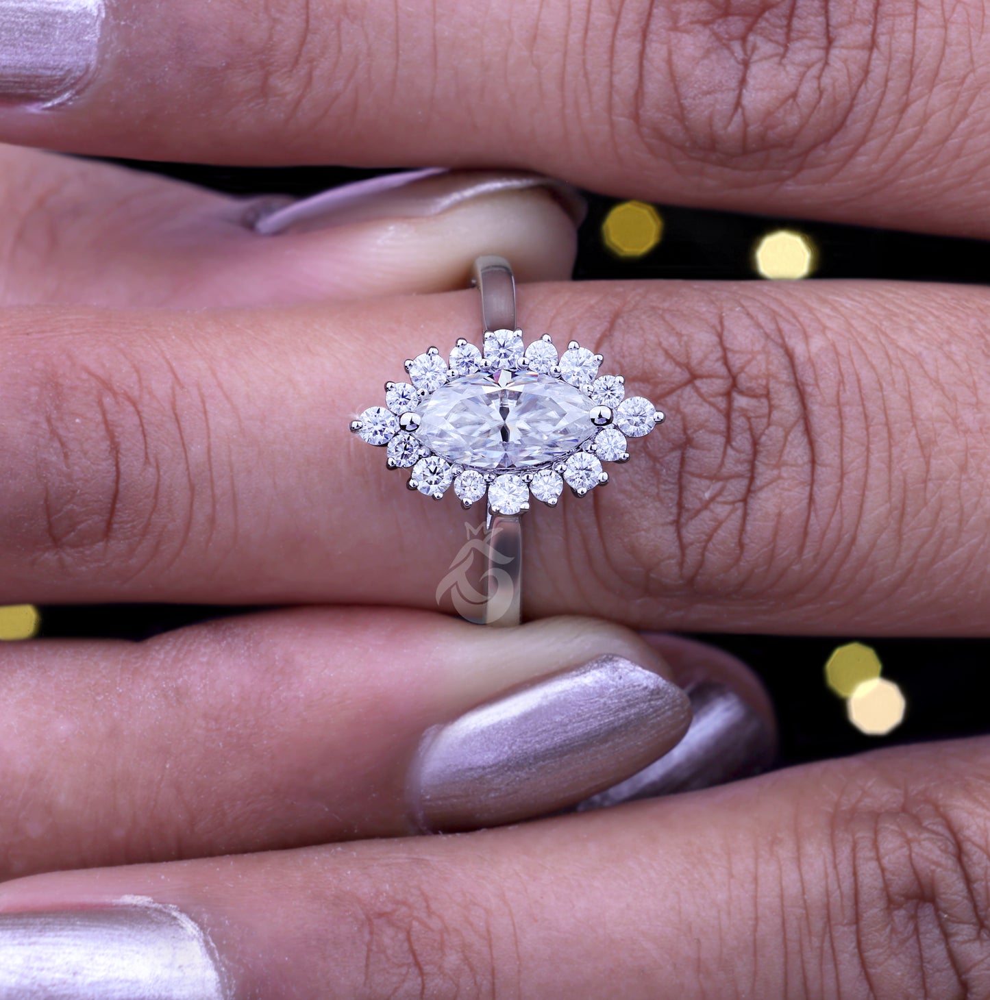 0.82CT Marquise Moissanite Engagement Ring – 14K Gold Cluster Halo Floral Wedding Ring